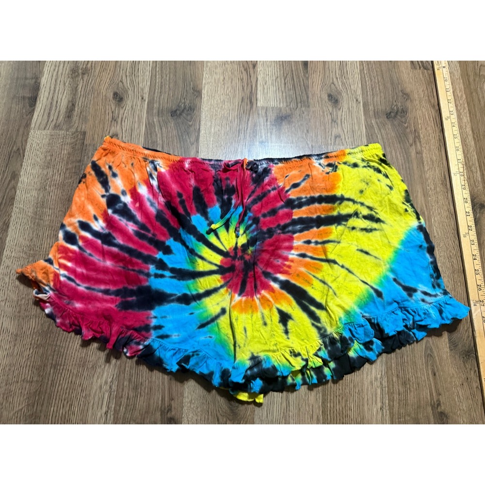Just Love Pajama Shorts Womens 2X Multicolor Adult Tie Dye Ruffle Hem Excellent